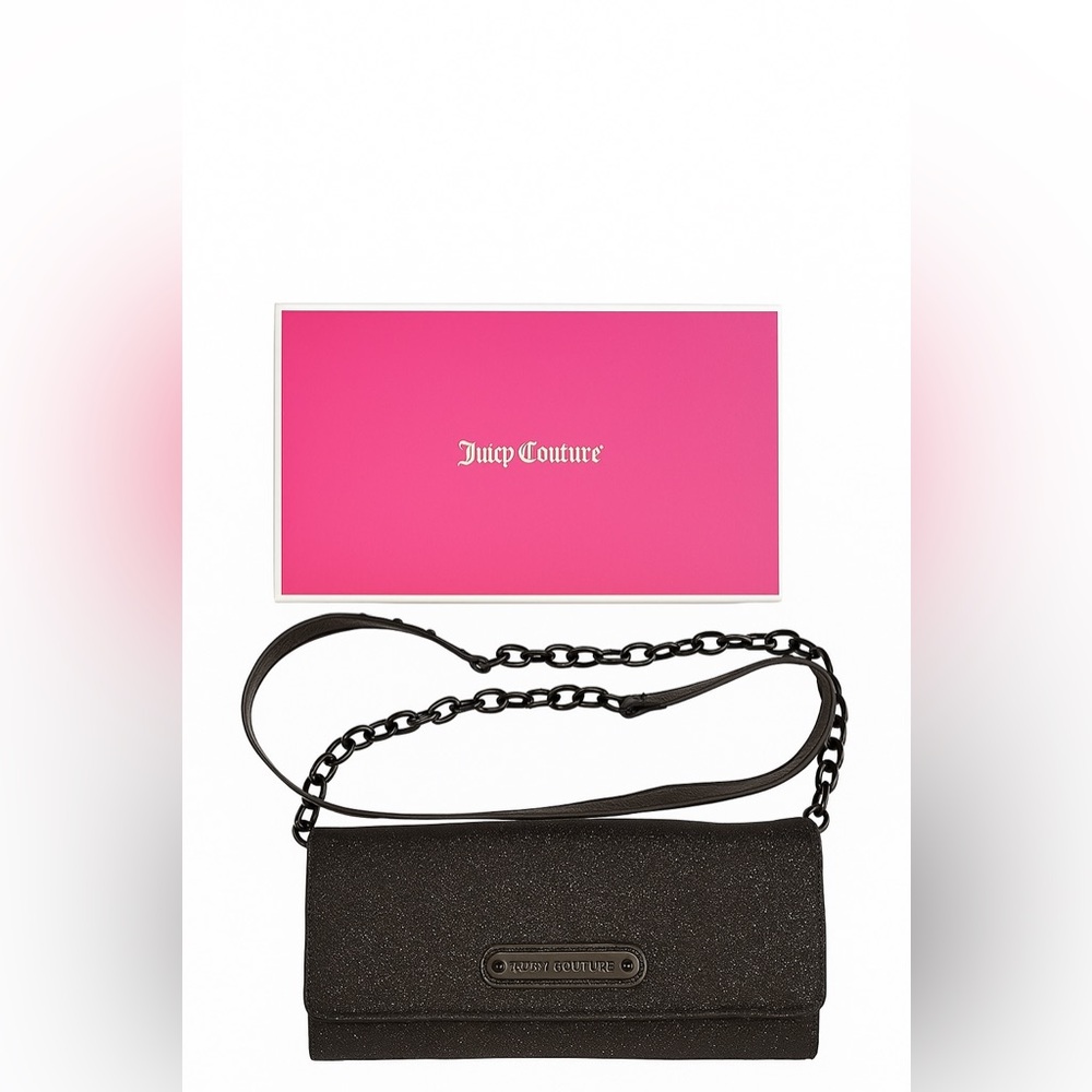 Juicy Couture Black Stardust Glitter Convertible Clutch Wallet Crossbody vintage